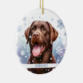 Gelukkige Chocolade Labrador Retriever Hond Kerstm Keramisch Ornament (Rechts)