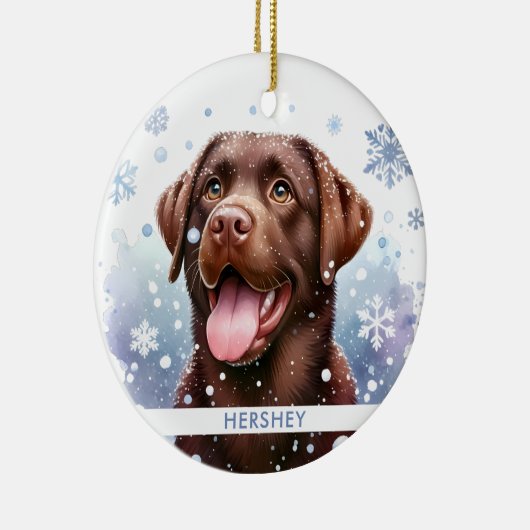 Gelukkige Chocolade Labrador Retriever Hond Kerstm Keramisch Ornament (Rechts)