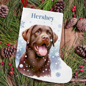 Gelukkige Chocolade Labrador Retriever Sneeuwvlokk Kleine Kerstsok