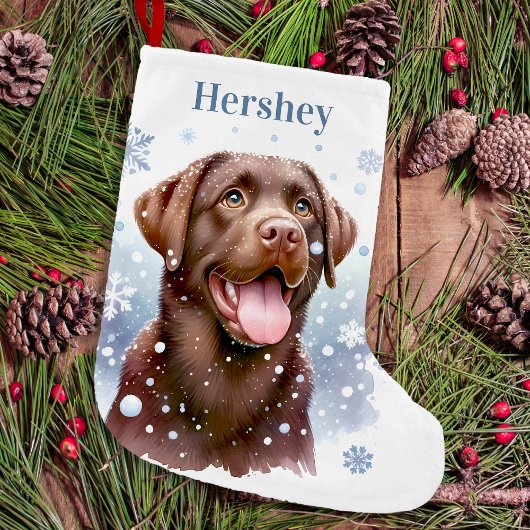 Gelukkige Chocolade Labrador Retriever Sneeuwvlokk Kleine Kerstsok