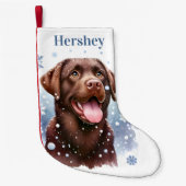 Gelukkige Chocolade Labrador Retriever Sneeuwvlokk Kleine Kerstsok (Voorkant)