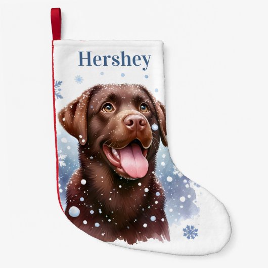 Gelukkige Chocolade Labrador Retriever Sneeuwvlokk Kleine Kerstsok (Voorkant)