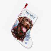 Gelukkige Chocolade Labrador Retriever Sneeuwvlokk Kleine Kerstsok (Voorkant (Hangend))