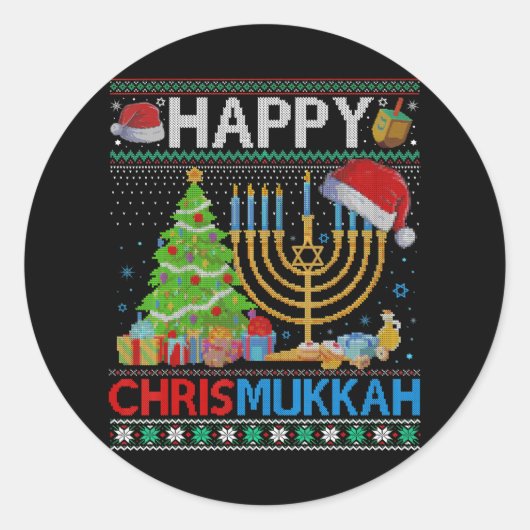 Gelukkige chrismukkah grappige joodse kerst Chanoe Ronde Sticker (Voorkant)