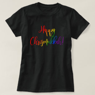 Gelukkige Chrismukkah LGBT Regenboog Vlag Typograf T-shirt