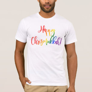 Gelukkige Chrismukkah LGBT Regenboog Vlag Typograf T-shirt