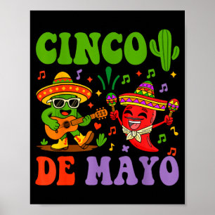 Gelukkige cinco de mayo Mexicaanse cactus en peper Poster