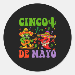 Gelukkige cinco de mayo Mexicaanse cactus en peper Ronde Sticker