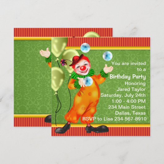 Gelukkige Circus Clown Verjaardagsfeest Kaart (Voorkant / Achterkant)