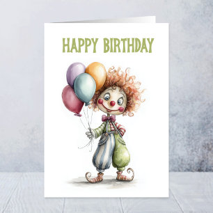 Gelukkige clown met ballonnen verjaardag kaart
