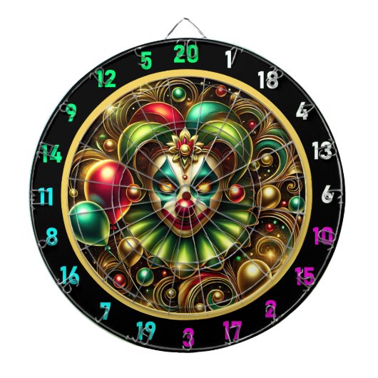 Gelukkige clown met kleurrijke ballonnen dartbord (Voorkant)