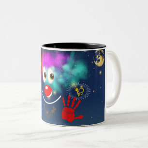 Gelukkige clown, sterren en de hemel tweekleurige koffiemok