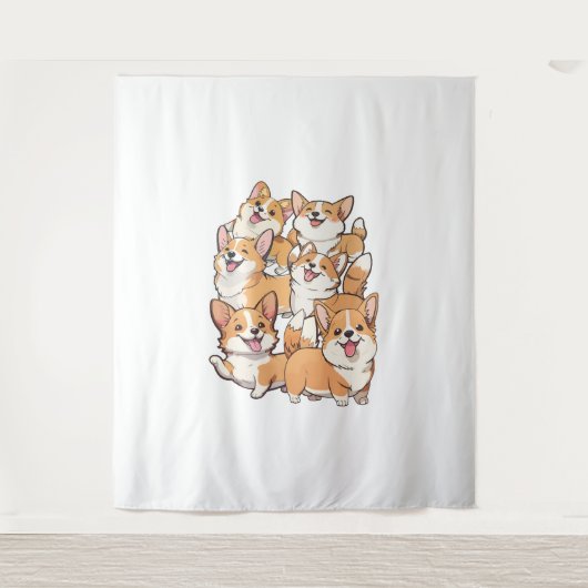gelukkige Corgi honden Wandkleed (Voorkant)