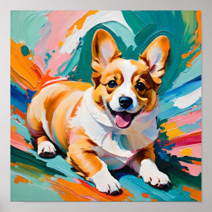 Gelukkige Corgi in Kleurensplash- Abstract Poster