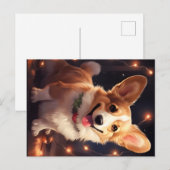 Gelukkige Corgi Kerstverlichting Feestdagenkaart (Voorkant / Achterkant)