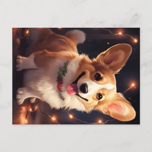 Gelukkige Corgi Kerstverlichting Feestdagenkaart (Voorkant)