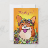 Gelukkige Corgi met bloemen Bedankkaart (Voorkant)