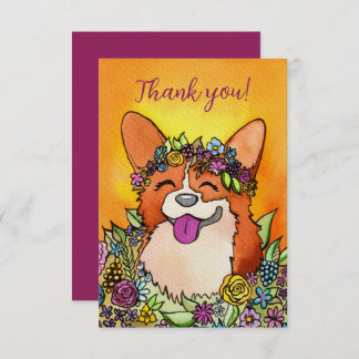 Gelukkige Corgi met bloemen Bedankkaart