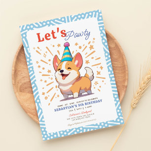 Gelukkige Corgi Puppy Pawty Verjaardag Kaart