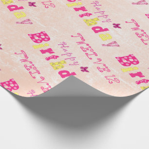Gelukkige Cute 12e Verjaardag Roze Geel Cadeaupapier