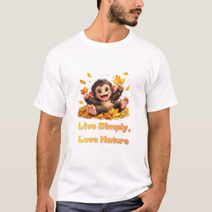 Gelukkige Cute Aap Speelt in Vallende Herfstblader T-shirt