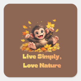 Gelukkige Cute Aap Speelt in Vallende Herfstblader Vierkante Sticker