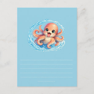 Gelukkige Cute Octopus Kawaii Zeeleven Illustratie Briefkaart
