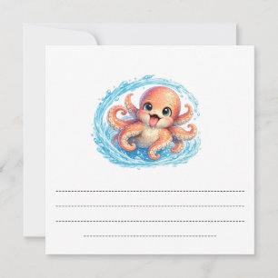 Gelukkige Cute Octopus Kawaii Zeeleven Illustratie Feestdagenkaart