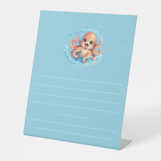 Gelukkige Cute Octopus Kawaii Zeeleven Illustratie Reclamebord Met Voetstuk