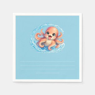 Gelukkige Cute Octopus Kawaii Zeeleven Illustratie Servet