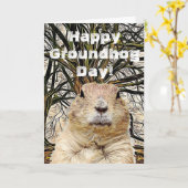Gelukkige Dag Groundhog aan u Vakantie Kaart (Gele Bloem)