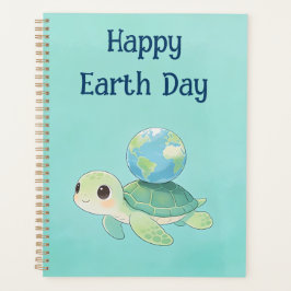 Gelukkige Dag van de Aarde Schildpad met Wereldbol Planner