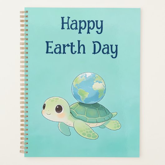 Gelukkige Dag van de Aarde Schildpad met Wereldbol Planner (Voorkant)