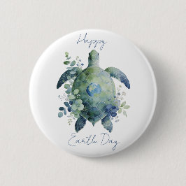 Gelukkige Dag van de Aarde Schildpad Ontwerp Ronde Button 5,7 Cm
