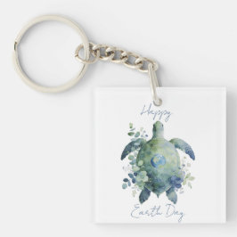 Gelukkige Dag van de Aarde Schildpad Ontwerp Sleutelhanger