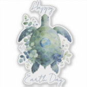 Gelukkige Dag van de Aarde Schildpad Ontwerp Sticker (Voorkant)