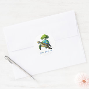 Gelukkige Dag van de Aarde Schildpad Planeet en Bo Ronde Sticker