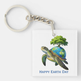 Gelukkige Dag van de Aarde Schildpad Planeet en Bo Sleutelhanger