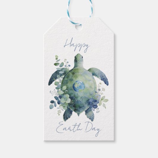 Gelukkige Dag van de Aarde Schildpadontwerp Cadeaulabel (Voorkant)