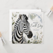 Gelukkige Dag van de Aarde Zebra Wilde Dieren Kaart (Voorkant / Achterkant in situ)