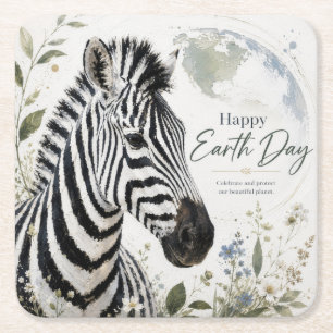 Gelukkige Dag van de Aarde Zebra Wilde Dieren Kartonnen Onderzetters