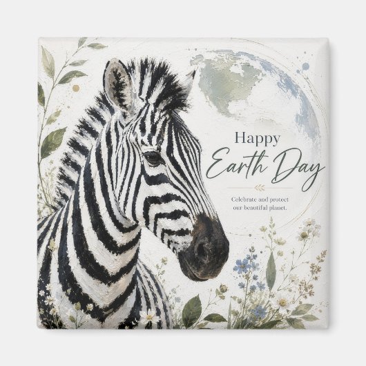 Gelukkige Dag van de Aarde Zebra Wilde Dieren Magneet (Voorkant)