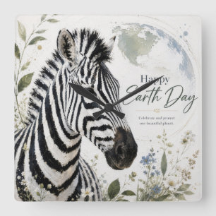 Gelukkige Dag van de Aarde Zebra Wilde Dieren Vierkante Klok