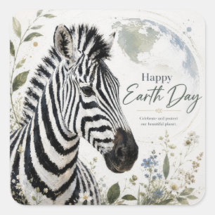 Gelukkige Dag van de Aarde Zebra Wilde Dieren Vierkante Sticker