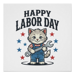 Gelukkige Dag van de Arbeid Kat Werknemer Patrioti Perfect Poster