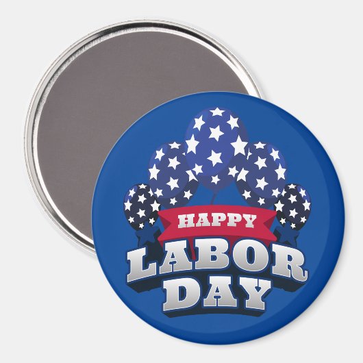 Gelukkige Dag van de Arbeid Rode Witte Blauwe Ster Magneet (Voorkant / Achterkant)