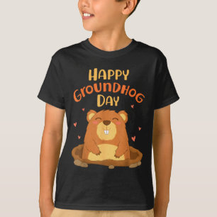 Gelukkige Dag van de Bosmarmot Grappige Schattige T-shirt