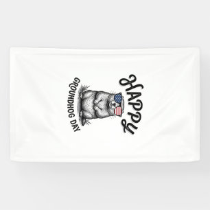 Gelukkige Dag van de Bosmarmot Vintage Gravure Shi Spandoek