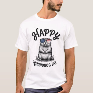Gelukkige Dag van de Bosmarmot Vintage Gravure Shi T-shirt
