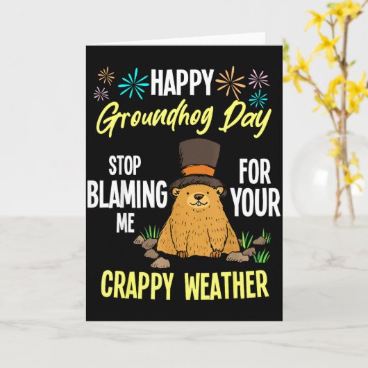 Gelukkige Dag van de Grondbeer Grappige Grondbeerl Kaart (Gele Bloem)